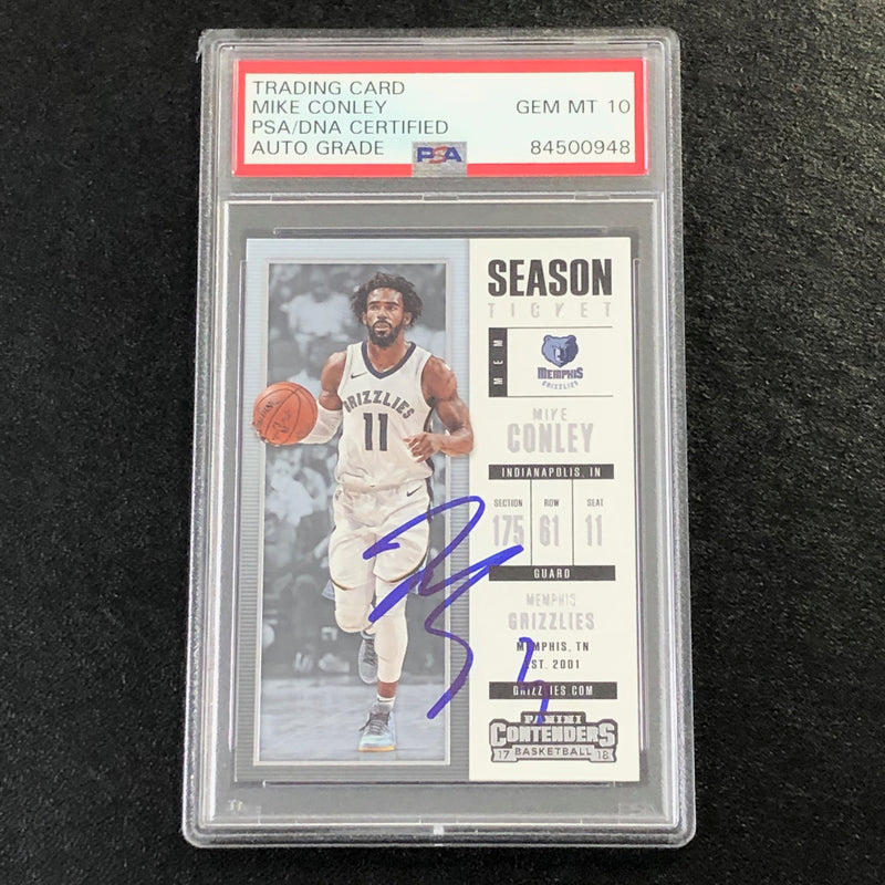 2017-18 Contenders Playoff Ticket #72 Mike Conley signed Card Auto 10 PSA Slabbed Grizzlies