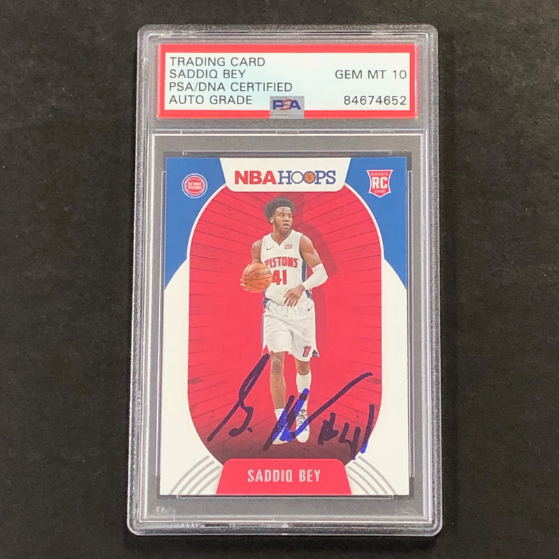 2020-21 NBA Hoops #237 Saddiq Bey Signed Card AUTO GRADE 10 PSA Slabbed RC Pistons
