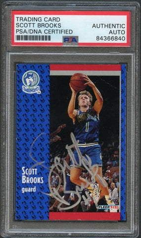 1991-92 Fleer Basketball #318 Scott Brooks Signed Card AUTO PSA Slabbed Timberwolves
