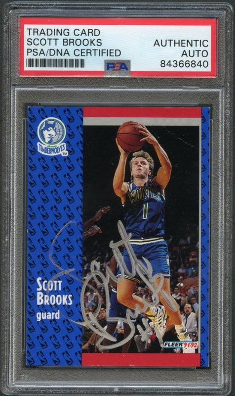 1991-92 Fleer Basketball #318 Scott Brooks Signed Card AUTO PSA Slabbed Timberwolves