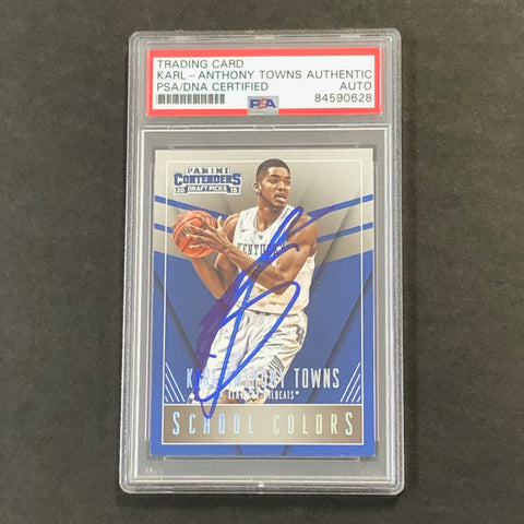 2015-16 Contenders Draft Pick #24 Karl-Anthony Towns Signed Card AUTO PSA Slabbed Kentucky