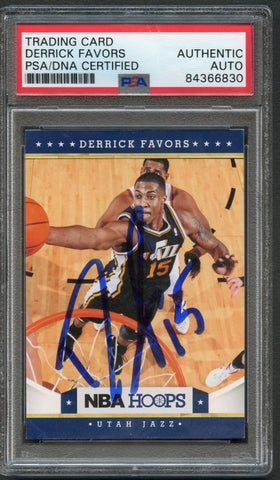 2012-13 NBA Hoops #145 Derrick Favors Signed Card AUTO PSA Slabbed Jazz