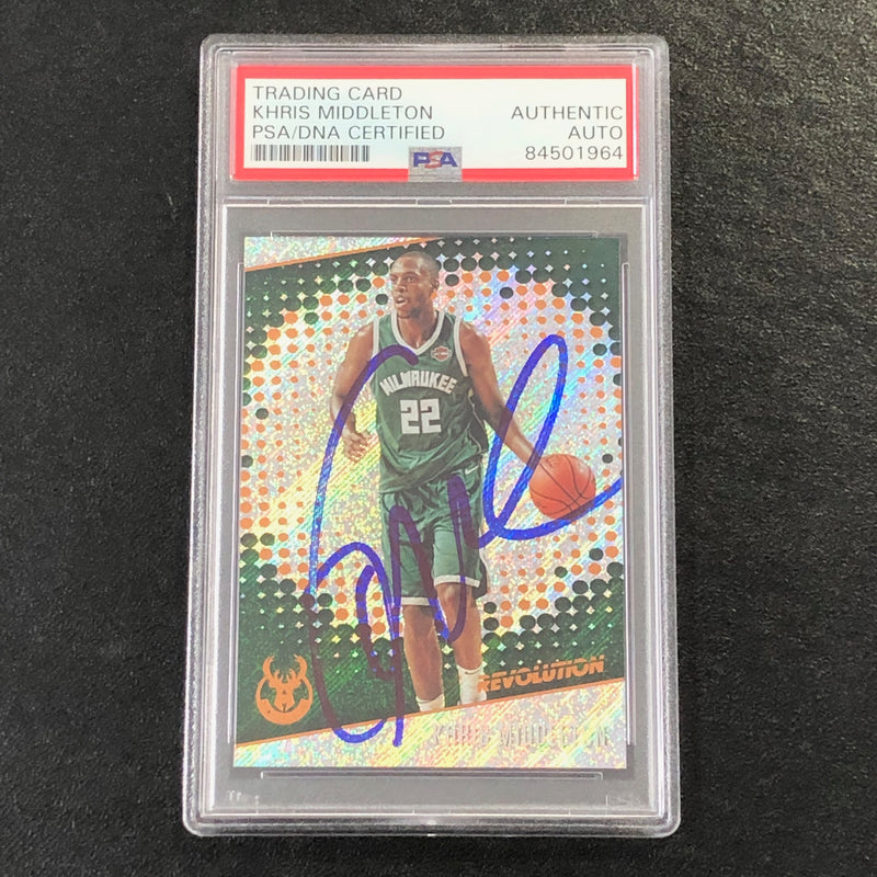 2017-18 Panini Revolution #28 Khris Middleton Signed Card AUTO PSA/DNA Slabbed Bucks
