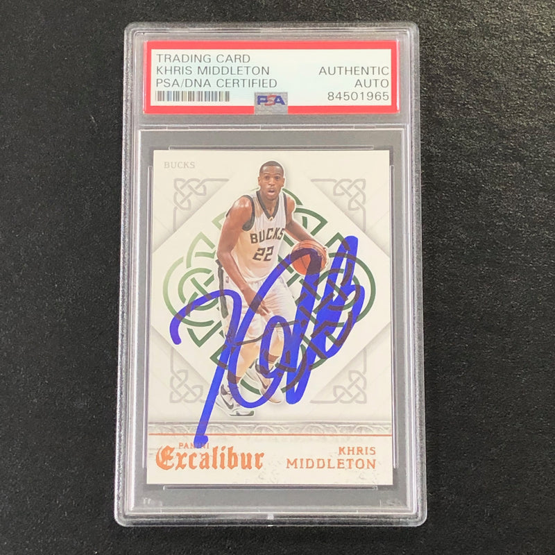 2015-16 Panini Excalibur #71 Khris Middleton Signed Card AUTO PSA/DNA Slabbed Bucks
