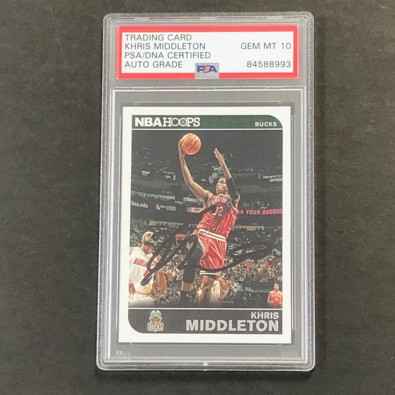 2014-15 NBA Hoops #140 Khris Middleton Signed Card AUTO 10 PSA/DNA Slabbed Bucks