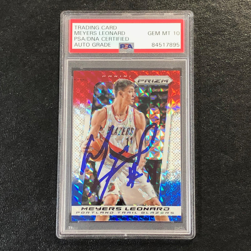 2013-14 Panini Prizm Red White & Blue #165 Meyers Leonard Signed Card AUTO 10 PSA Slabbed Portland Trail Blazers