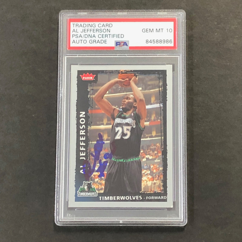 2008-09 Fleer #185 Al Jefferson Signed Card AUTO 10 PSA Slabbed Timberwolves