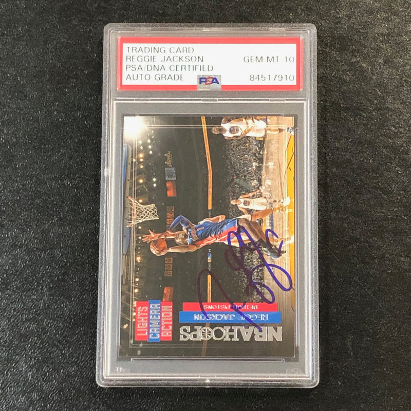 2017-18 NBA Hoops Lights, Camera, Action #25 Reggie Jackson Signed Card Auto 10 PSA/DNA Slabbed Pistons