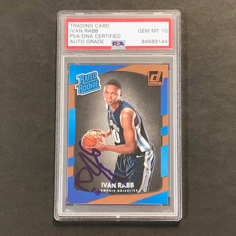 2017-18 Donruss Rated Rookie #156 Ivan Rabb Signed Card AUTO 10 PSA Slabbed RC Grizzlies
