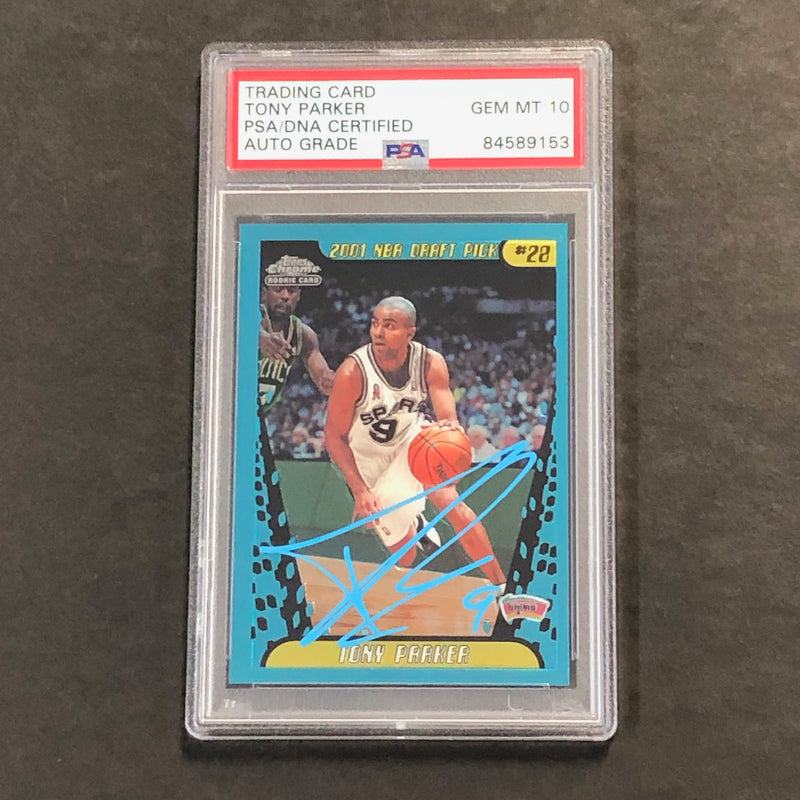 2001-02 Topps Chrome #155 Tony Parker Signed Card AUTO 10 PSA Slabbed Autographed RC Spurs