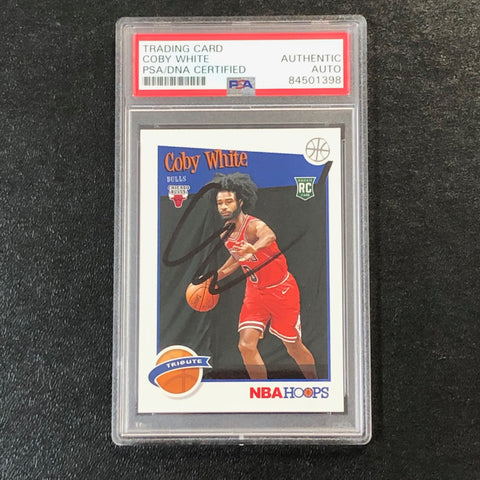 2019-20 NBA Hoops Rookie Tribute #295 Coby White Signed Card AUTO PSA Slabbed RC Heat