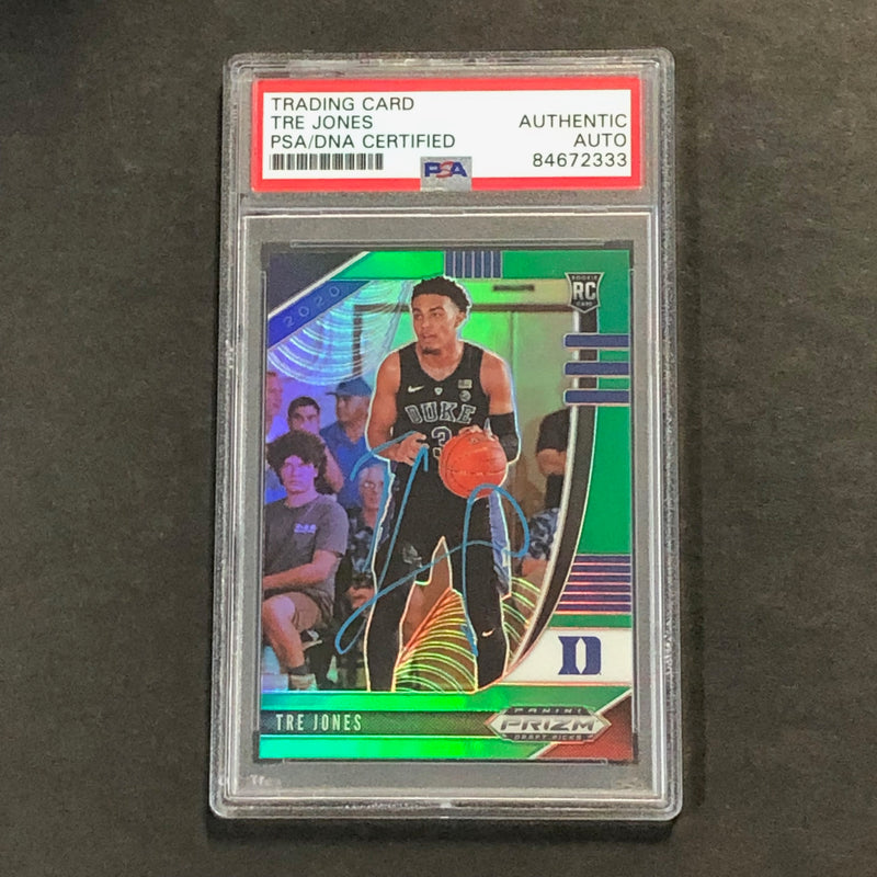 2020-21 Panini Green Prizm Draft Picks #77 Tre Jones Signed Card AUTO PSA/DNA Slabbed RC Duke
