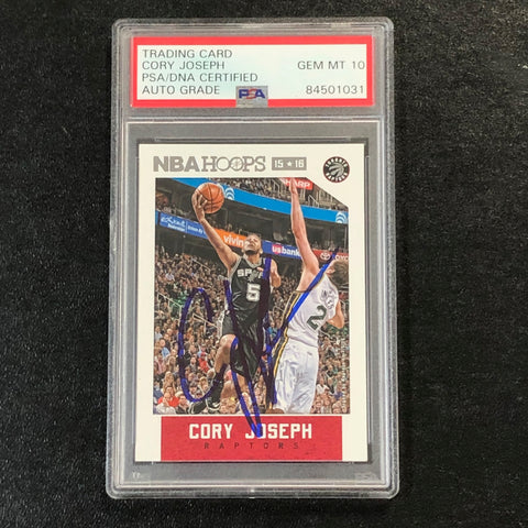 2015-16 NBA Hoops #207 Cory Joseph Signed Card AUTO 10 PSA Slabbed Raptors