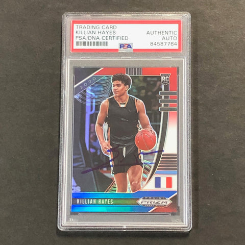 2020-21 Panini Prizm Draft Picks Red White and Blue #12 Killian Hayes Signed Card AUTO PSA Slabbed RC Pistons