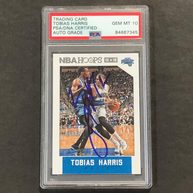 2015-16 NBA Hoops #90 Tobias Harris Signed Card AUTO 10 PSA Slabbed Magic