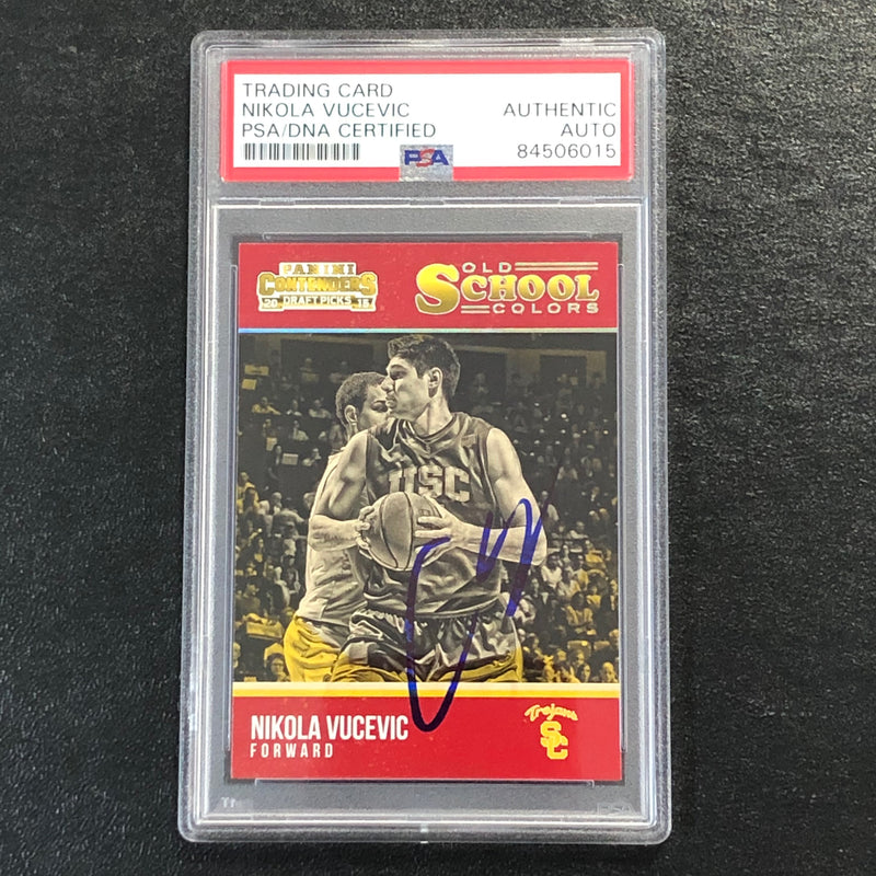 2015-16 Contenders Draft Picks Old School Colors #38 Nikola Vucevic Signed Card AUTO PSA Slabbed USC Trojans