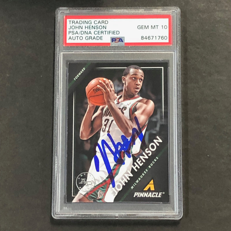 2013-14 Panini Pinnacle #174 John Henson Signed Card AUTO GRADE 10 PSA Slabbed Bucks