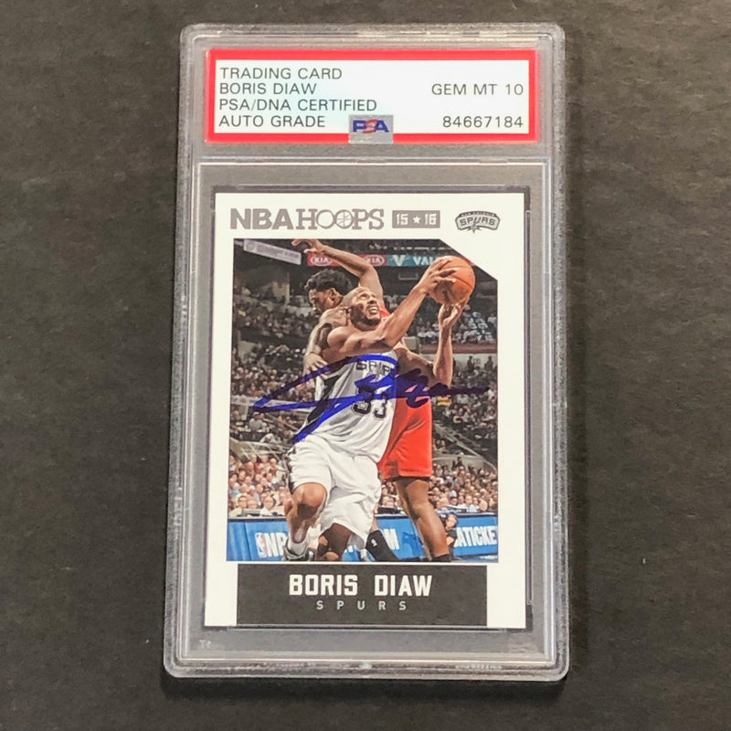2015-16 NBA Hoops #255 Boris Diaw Signed Card AUTO GRADE 10 PSA Slabbed Spurs
