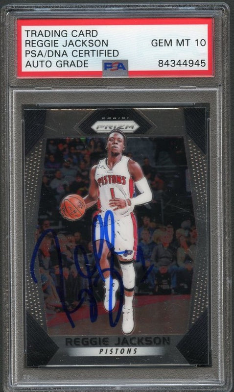 2017-18 Panini Prizm #174 Reggie Jackson Signed Card Auto 10 PSA/DNA Slabbed Pistons