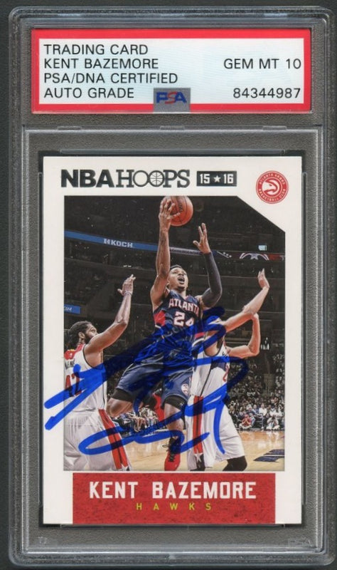 2015-16 NBA Hoops #72 Kent Bazemore Signed Card AUTO 10 PSA Slabbed Hawks