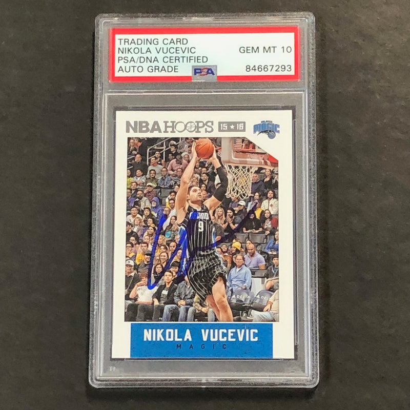 2015-16 NBA Hoops #116 Nikola Vucevic Signed Card AUTO GRADE 10 PSA Slabbed Magic