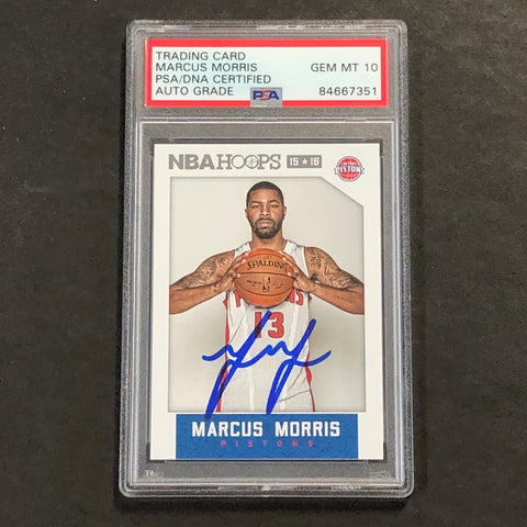 2015-16 NBA Hoops #104 Marcus Morris Signed Card AUTO 10 PSA Slabbed Pistons