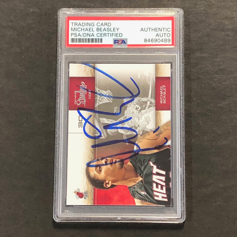 2009-10 Panini Studio #68 Michael Beasley Signed Card AUTO PSA Slabbed Heat