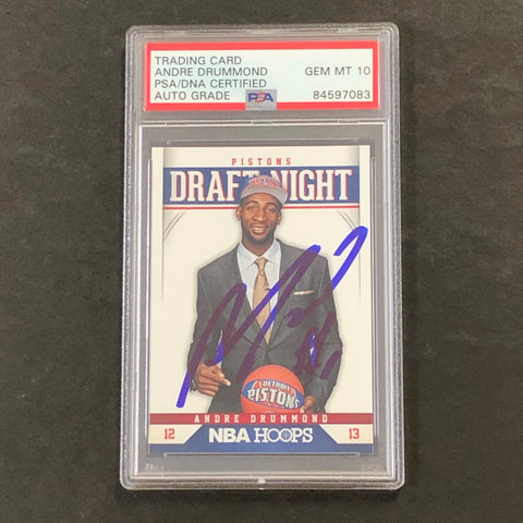 2012-13 NBA Hoops Draft Night #9 Andre Drummond Signed Card AUTO 10 PSA Slabbed Pistons
