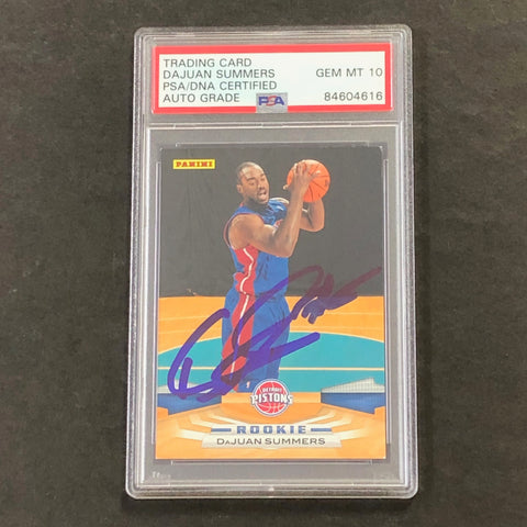 2009-10 Panini Rookie #334 DaJuan Summers Signed Card AUTO 10 PSA Slabbed RC Pistons
