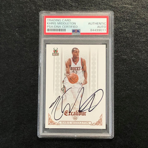 2014-15 Panini Excalibur #22 Khris Middleton Signed Card AUTO PSA/DNA Slabbed Bucks