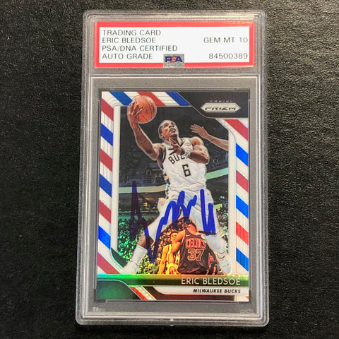 2018-19 Panini Prizm Red White Blue #256 Eric Bledsoe Signed Card AUTO 10 PSA Slabbed Bucks