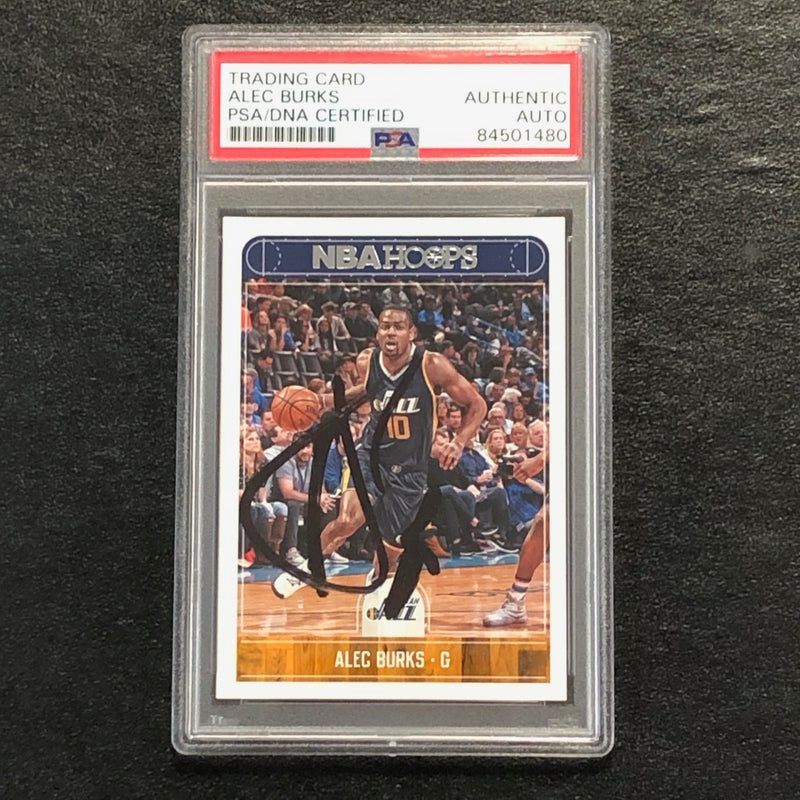 2017-18 NBA Hoops #87 Alec Burks Signed Card AUTO PSA Slabbed Jazz