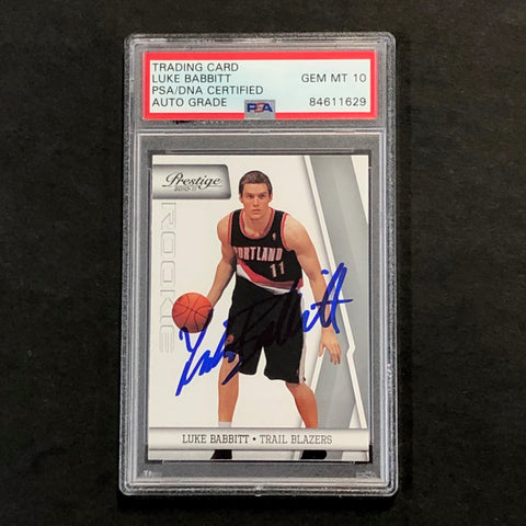 2010-11 Panini Prestige #166 Luke Babbitt Signed Card AUTO 10 PSA Slabbed Portland Trail Blazers