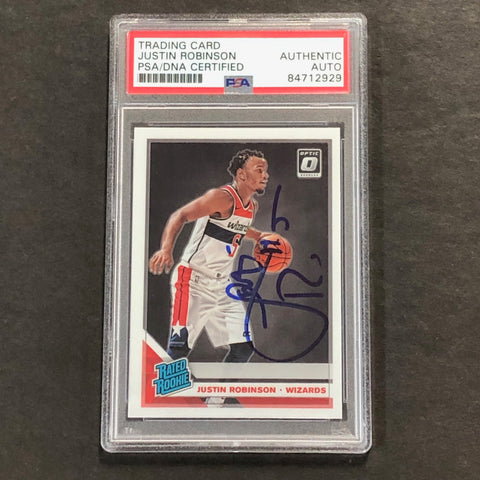 2019-20 OPTIC RATED ROOKIE #174 JUSTIN ROBINSON Signed Rookie Card AUTO PSA Slabbed RC Wizards