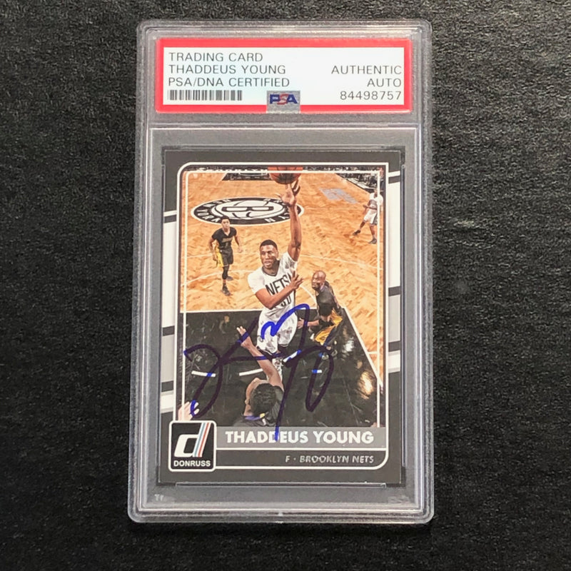 2015-16 Donruss #88 Thaddeus Young Signed Card AUTO PSA Slabbed Nets