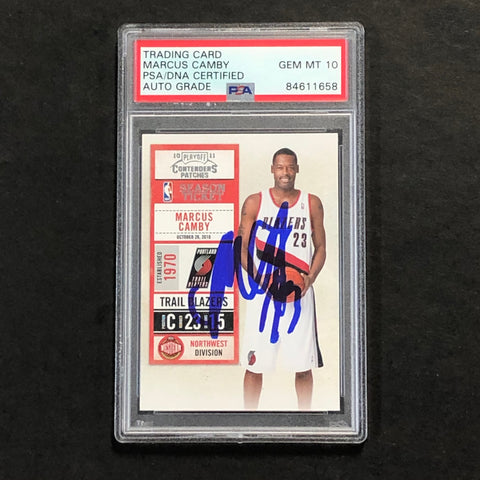 2010-11 Playoff Contenders Patches #22 Marcus Camby Signed AUTO 10 PSA Slabbed Trail Blazers
