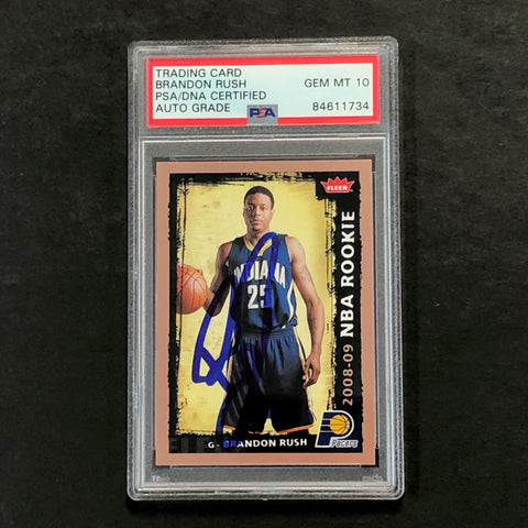 2008-09 Fleer Basketball #213 Brandon Rush Signed Card AUTO 10 PSA Slabbed RC Pacers
