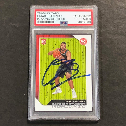 2018-19 NBA Hoops #251 Omari Spellman Signed Card AUTO PSA/DNA Slabbed RC Hawks
