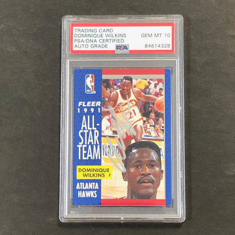 1991-92 Fleer Basketba All-Star #212 Dominique Wilkins Signed Card AUTO 10 PSA Slabbed Hawks