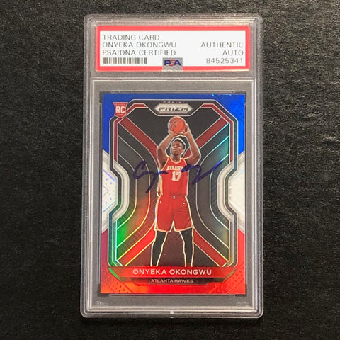 2020-21 Panini Prizm Red White Blue #260 Onyeka Okongwu signed AUTO Card PSA/DNA Slabbed RC Hawks