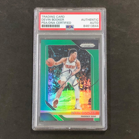 2018-19 Panini Prizm Green #11 Devin Booker AUTO Signed card PSA/DNA Slabbed Suns