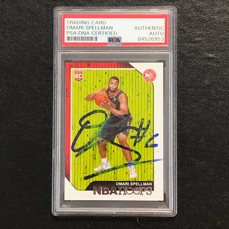 2018-19 NBA Hoops #251 Omari Spellman Signed Card AUTO PSA/DNA Slabbed RC Hawks