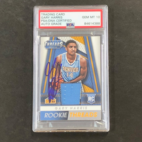 2014-15 Panini Threads Rookie Threads #98 Gary Harris Signed Relic Card Auto 10 Card PSA/DNA Slabbed RC Nuggets