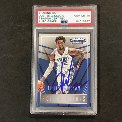 2015-16 Contenders Draft Picks School Colors #23 Justise Winslow Signed Card AUTO 10 PSA/DNA Slabbed Duke