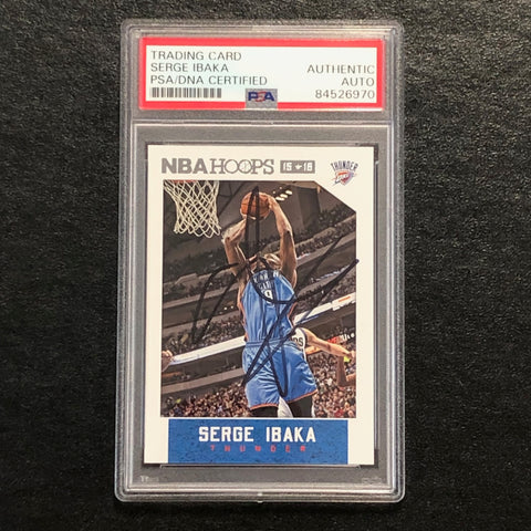 2015-16 NBA Hoops #168 Serge Ibaka Signed Card AUTO PSA Slabbed