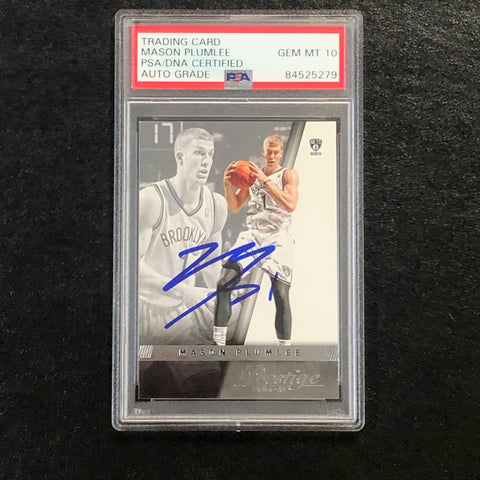 2014-15 Panini Prestige #107 Mason Plumlee Signed Card AUTO 10 PSA Slabbed Nets