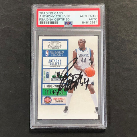 2010-11 Playoff Contenders Patches #32 Anthony Tolliver Signed Card AUTO PSA Slabbed Timberwolves