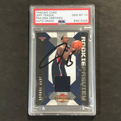 2009-10 PANINI THREADS ROOKIE PREVIEW #18 Jeff Teague Signed Relic Card AUTO 10 PSA Slabbed Hawks