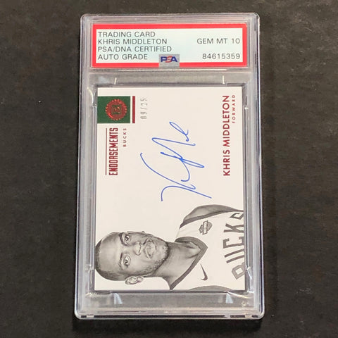 2017-18 PANINI ENCASED ENDORSEMENTS #E-KHM Khris Middleton Signed Card AUTO 10 PSA/DNA Slabbed Bucks