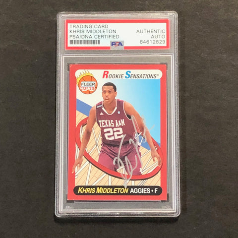 2012-13 Fleer Retro #65 Khris Middleton Signed Card AUTO PSA/DNA Slabbed Texas A&M